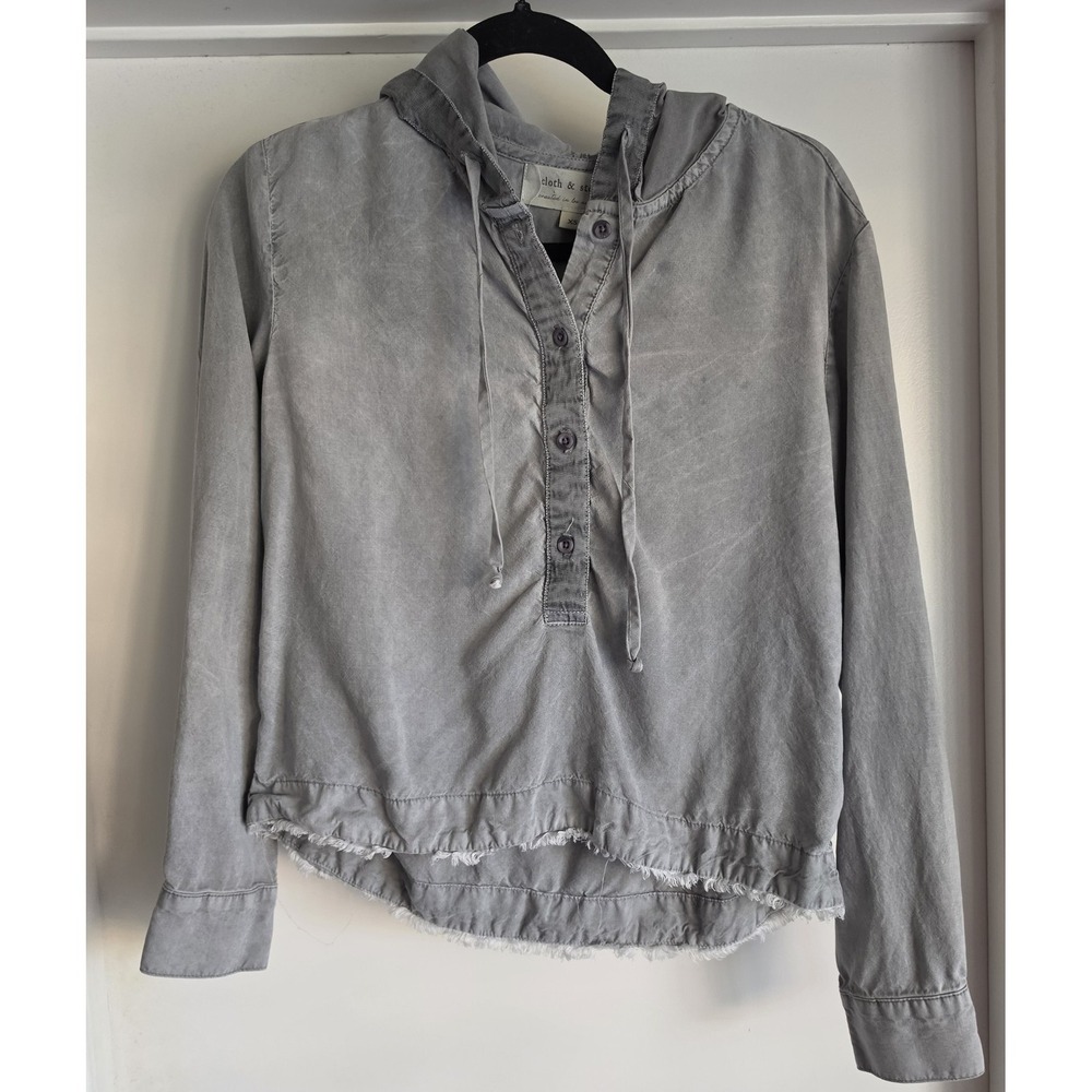 Cloth & Stone Hoodie XS Grey Lyocell Pullover Long Sleeve Women Sweatshirt
